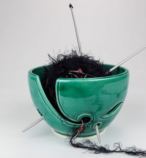 Emerald Green Yarn Bowl Leaves Knitting Bowl Ceramic Porcelain Yarn Holder