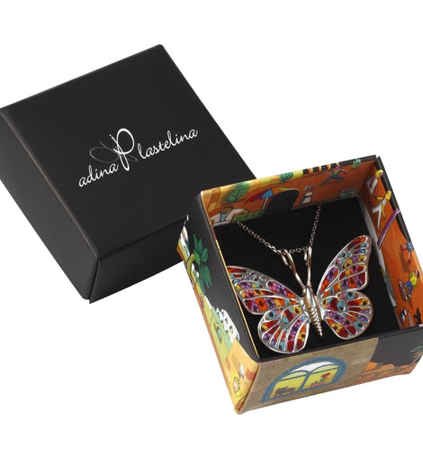 Butterfly Necklace 925 Silver Handmade Polymer Clay Jewelry