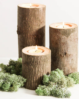 Tree Branch Candle Holders Set Of 3 Heights Rustic Wood Candle Holders Tree Bark Wooden Candle Holders